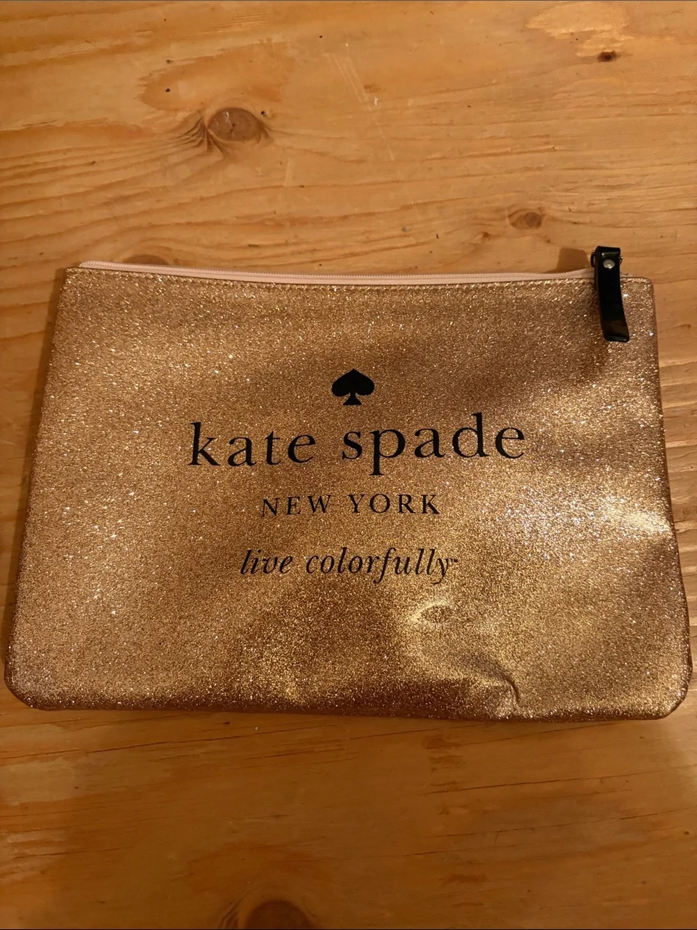 kate spade Glitter Zip Pouch in Rose Gold